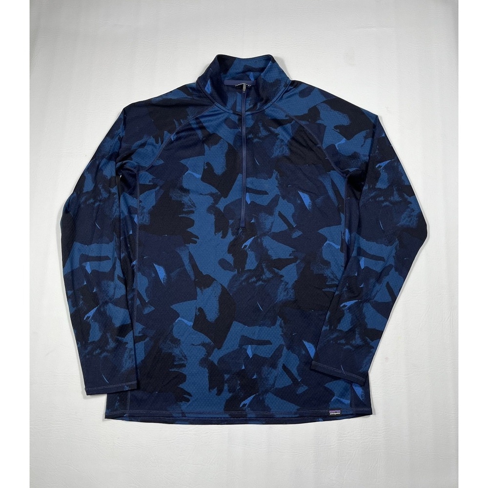 Patagonia Capilene Midweight Top Mens Large Blue Camo 1/2 Zip Long Sleeve